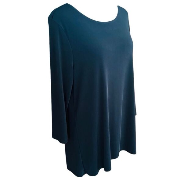 Coldwater Creek black round neck tunic w/ slit in back, semi sheer insert size M - Picture 5 of 6